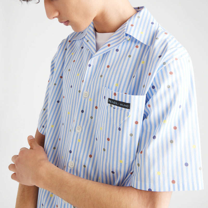 Short-sleeved printed stretch cotton shirt
