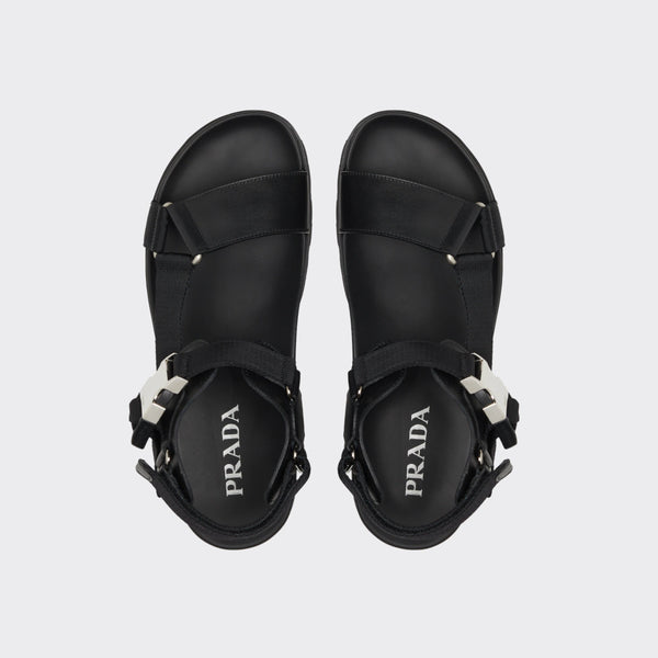 Sporty leather and nylon tape sandals