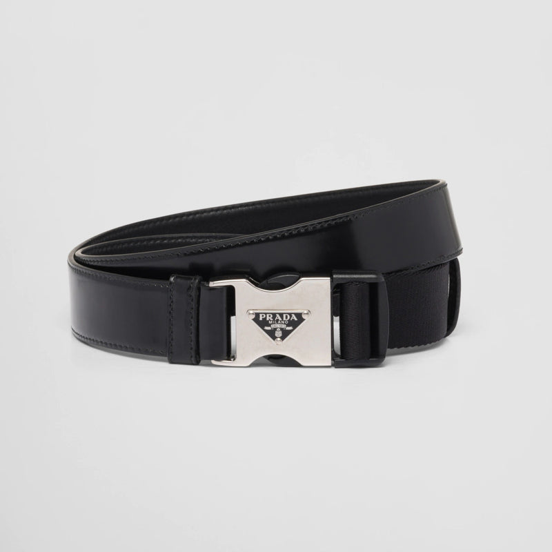 Brushed leather and woven tape belt