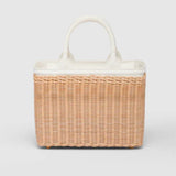 Wicker and canvas tote bag