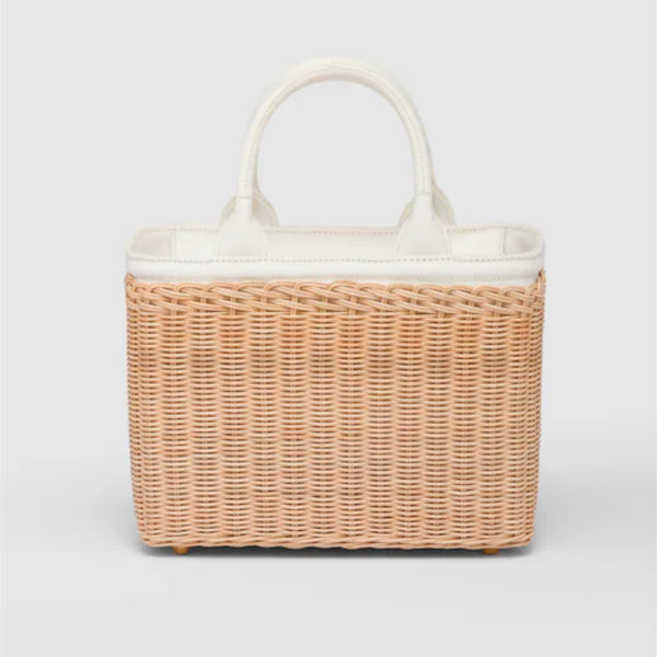 Wicker and canvas tote bag