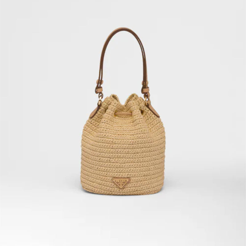 Raffia and leather mini bucket bag