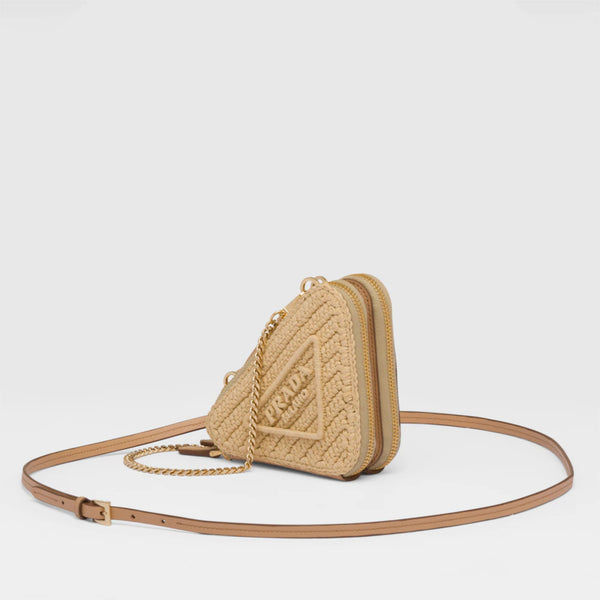 Raffia and leather mini pouch