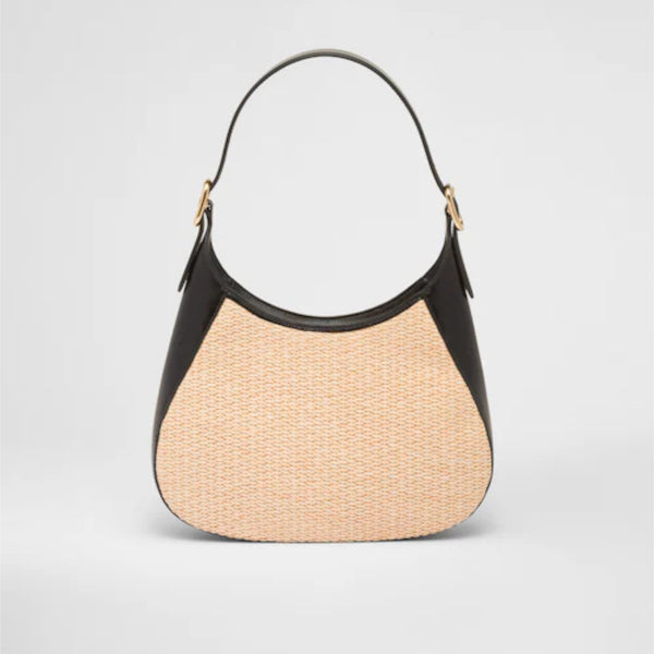 Fabric and leather shoulder bag