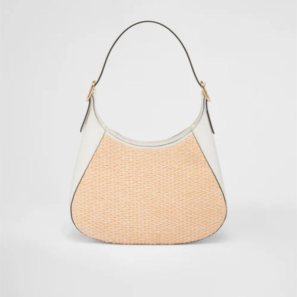 Fabric and leather shoulder bag