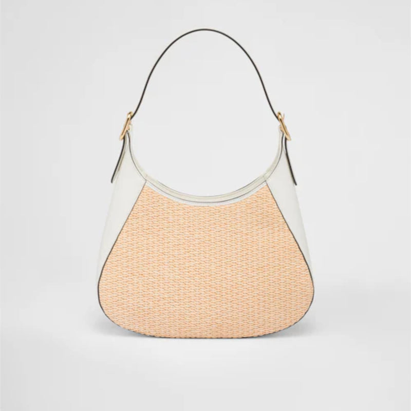 Fabric and leather shoulder bag
