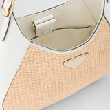 Fabric and leather shoulder bag