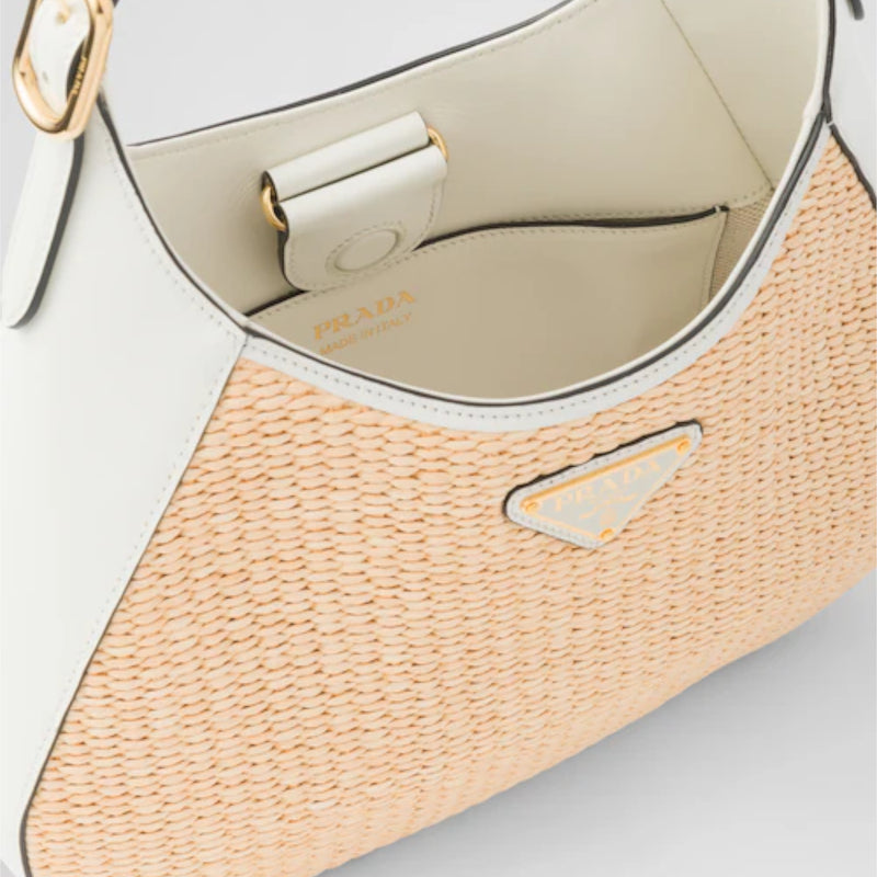 Fabric and leather shoulder bag