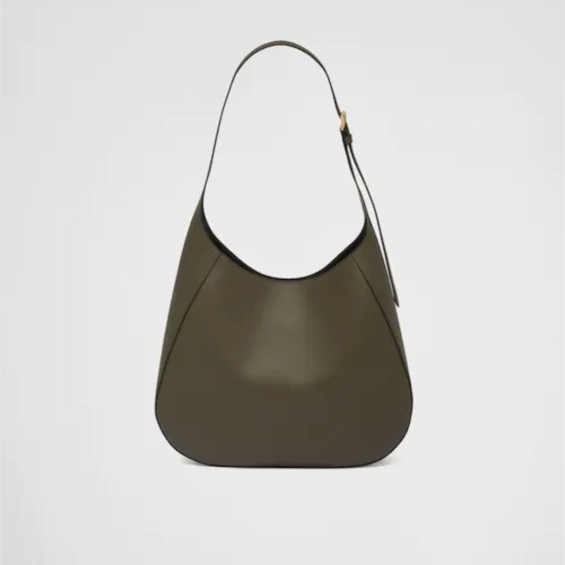 Large leather shoulder bag with topstitching