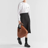 Large leather shoulder bag with topstitching