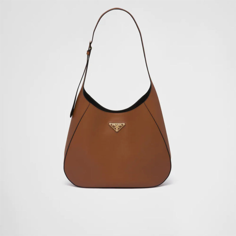 Large leather shoulder bag with topstitching