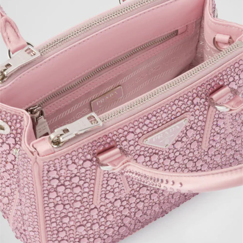 Prada Galleria Satin Mini-Bag with Crystals, Women, Alabaster Pink