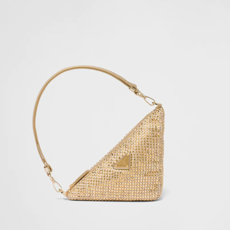 PRADA Triangle satin mini-bag with crystals