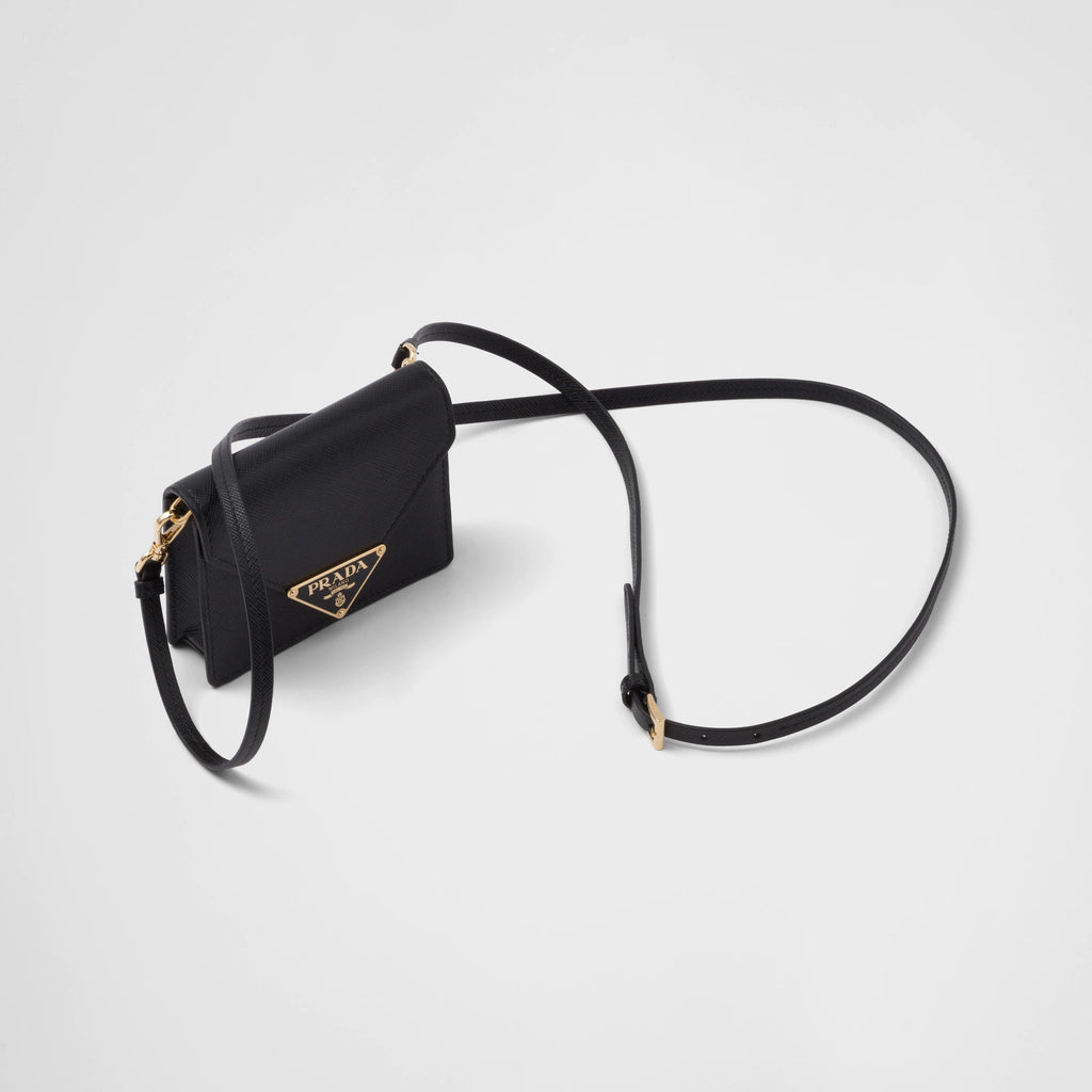 PRADA Saffiano leather card holder with shoulder strap