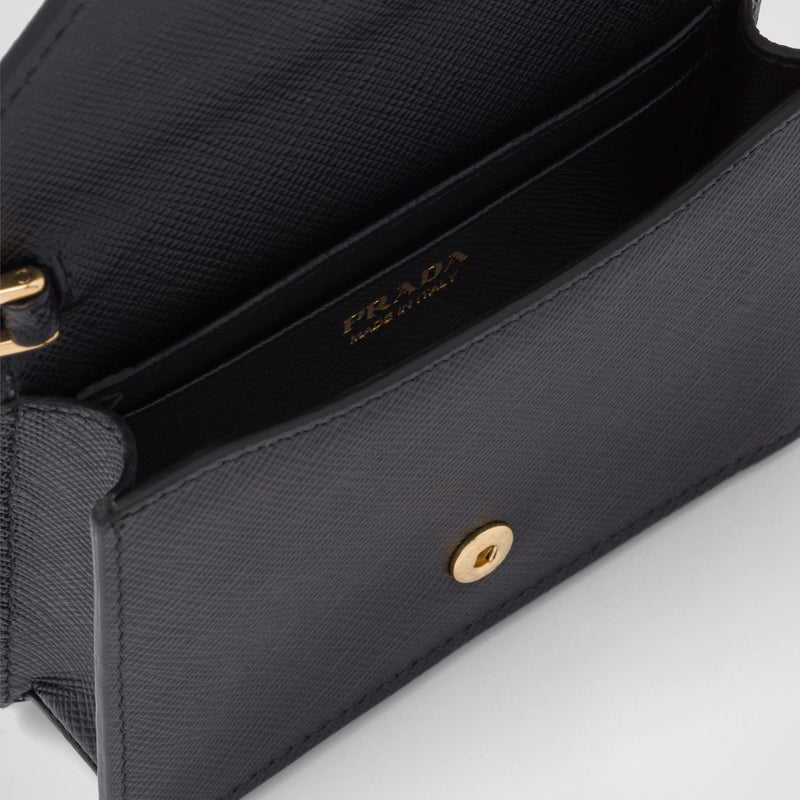Prada Saffiano Leather Card Holder With Shoulder Strap