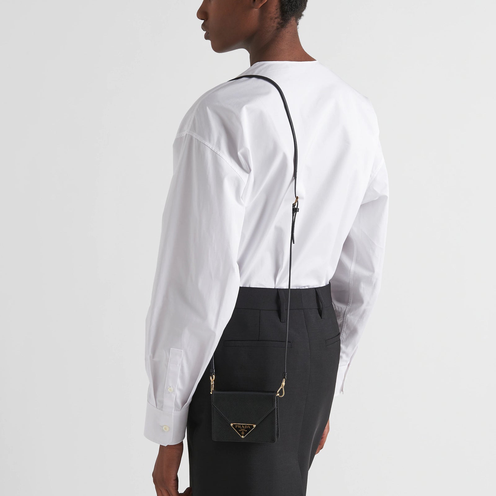 PRADA Saffiano leather card holder with shoulder strap