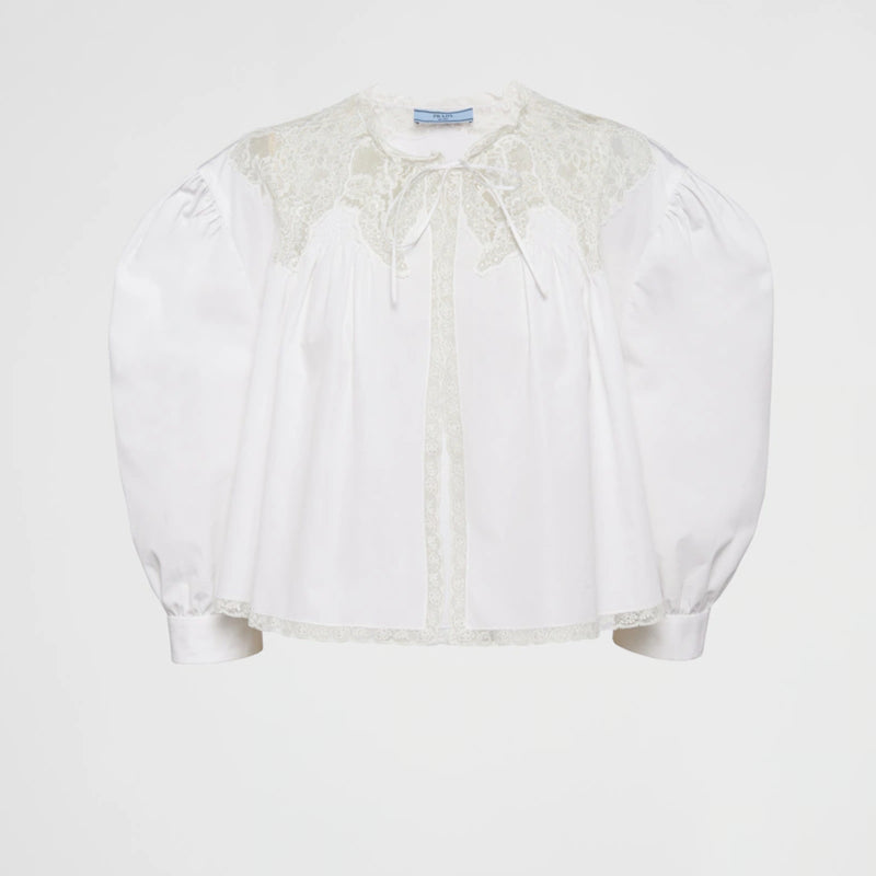 Embroidered lace and poplin shirt