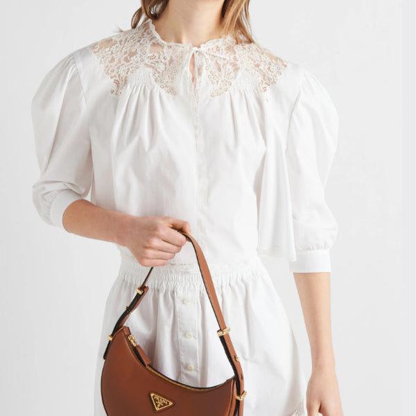 Embroidered lace and poplin shirt