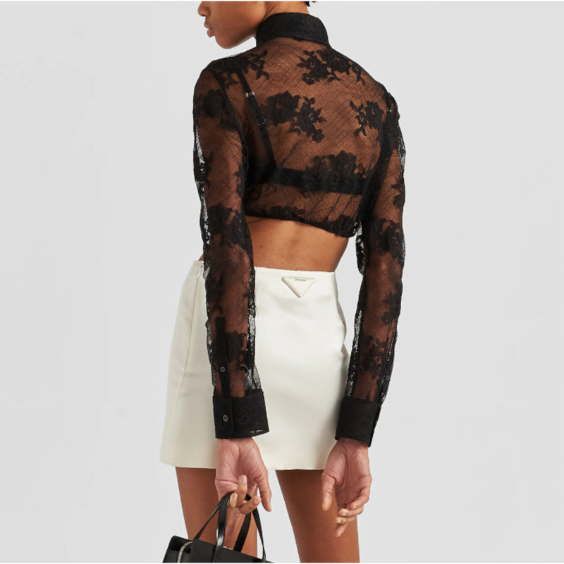 Embroidered Chantilly lace shirt