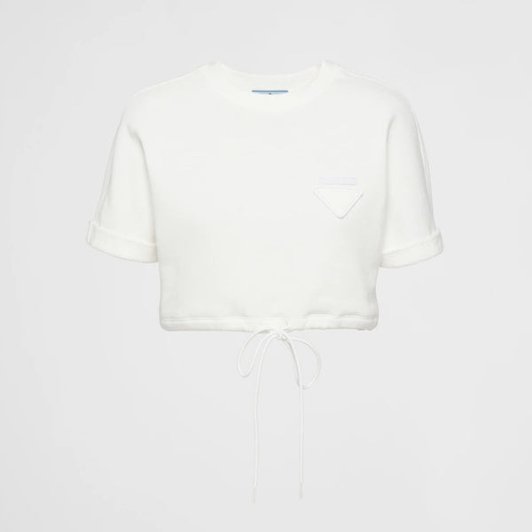Cropped cotton fleece T-shirt