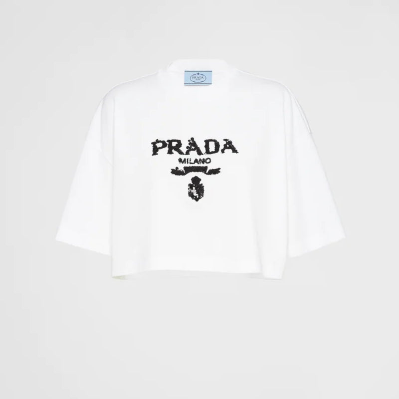 PRADA Embroidered interlock crop T-shirt 3560AR_103H_F0009_S_212