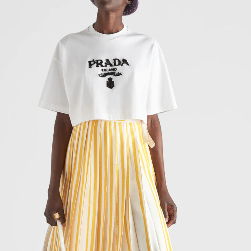 PRADA Embroidered interlock crop T-shirt 3560AR_103H_F0009_S_212 –  BORDER-GARA