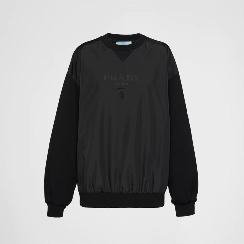 Double jersey and nylon crew-neck sweatshirt