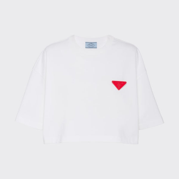 PRADA - PRADA プラダ CROPPED JERSEY TEE ロゴワッペン
