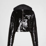 Sequin-embellished chiffon hoodie