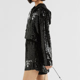 Sequin-embellished chiffon hoodie