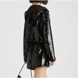 Sequin-embellished chiffon hoodie