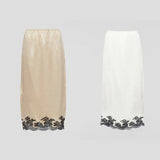 Satin crepe and lace midi-skirt