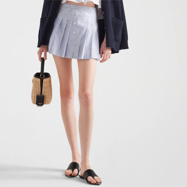 Oxford cotton pleated miniskirt