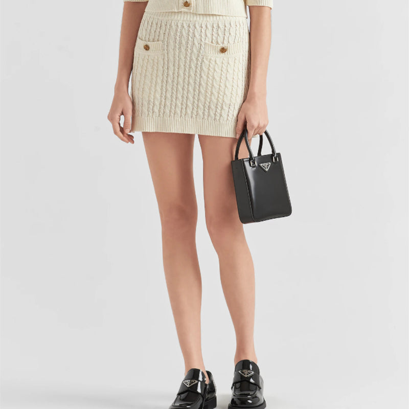 Cable-knit cotton miniskirt