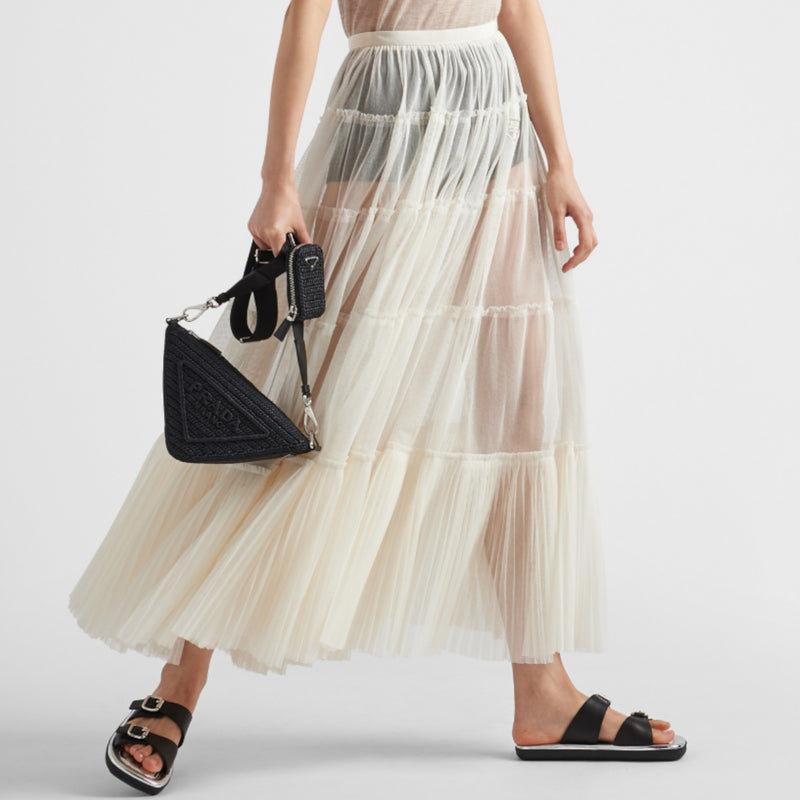 Long pleated tulle skirt