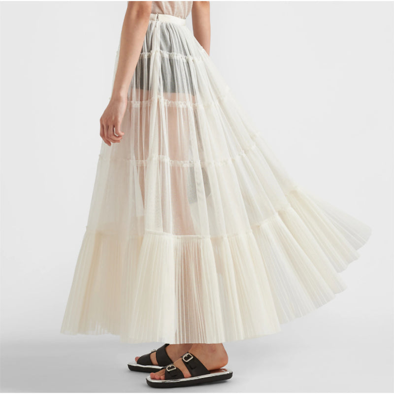 Long pleated tulle skirt