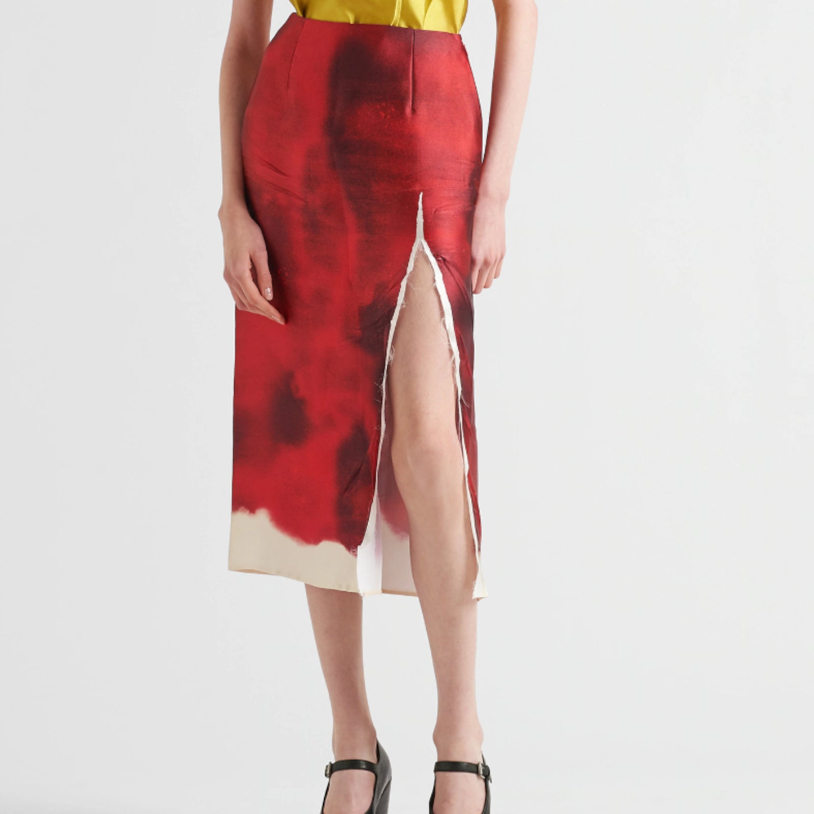 PRADA Printed satin midi skirt with slit