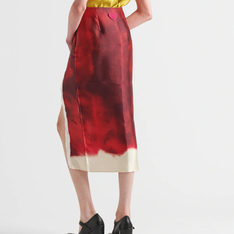 Printed satin midi skirt with slit