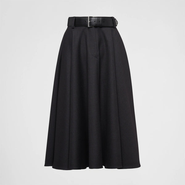 Wool gabardine midi-skirt