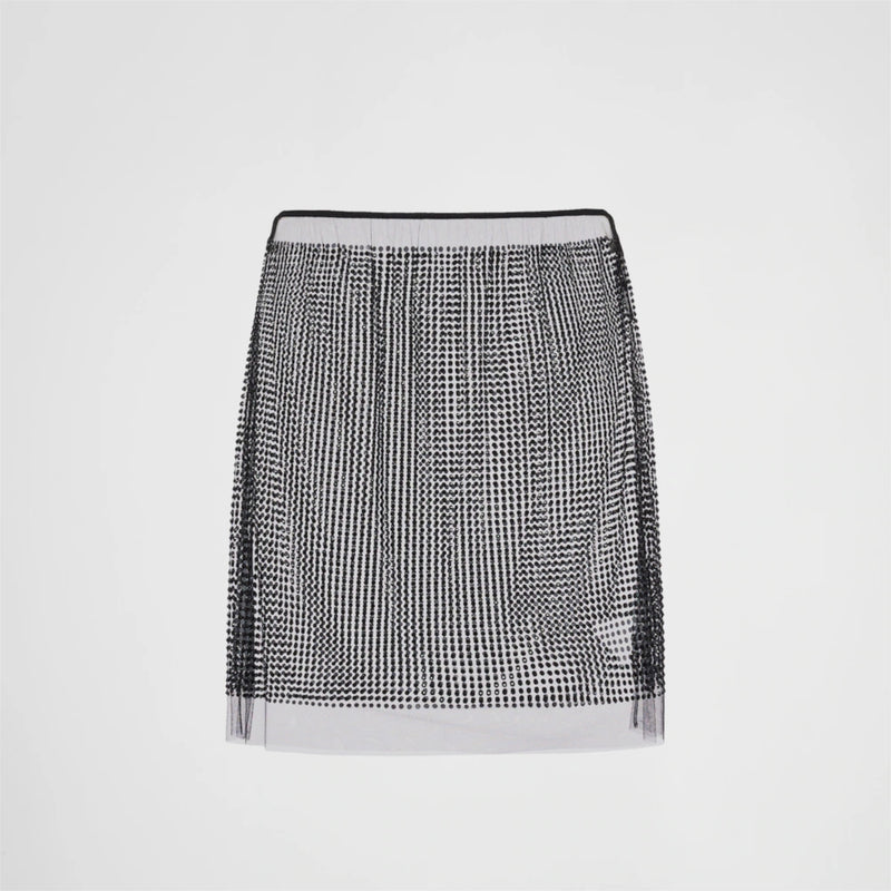 Tulle mini skirt with crystals