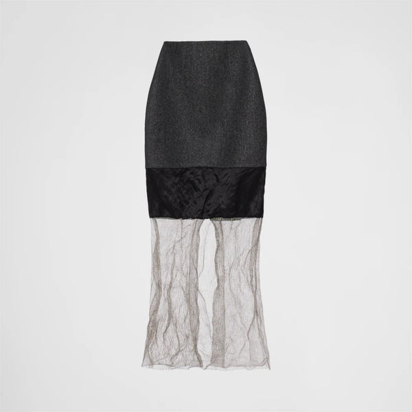 Cloth and mesh midi-skirt