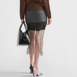 Cloth and mesh midi-skirt