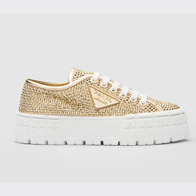 Satin and leather sneakers with crystals