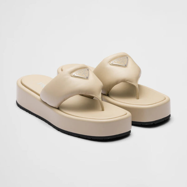 Prada Soft padded nappa leather thong wedge sandals