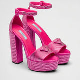 Satin platform sandals with crystals