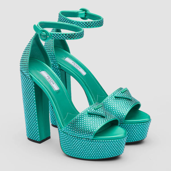 Satin platform sandals with crystals