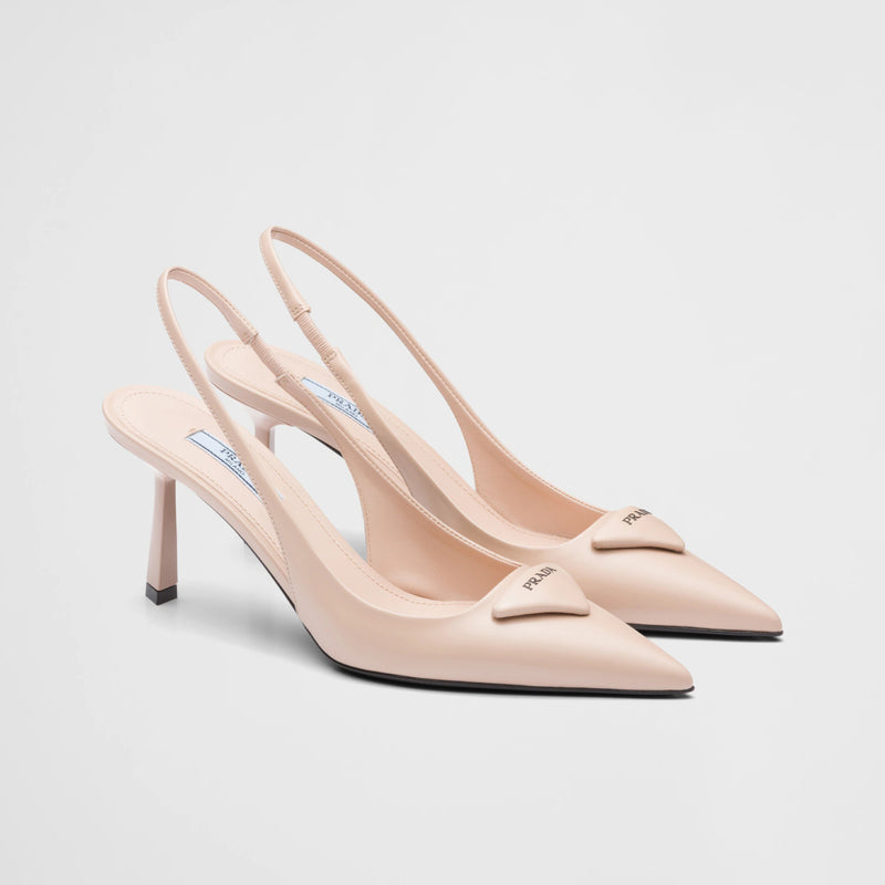 Brushed leather slingback pumps