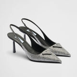 Satin slingback pumps with crystals