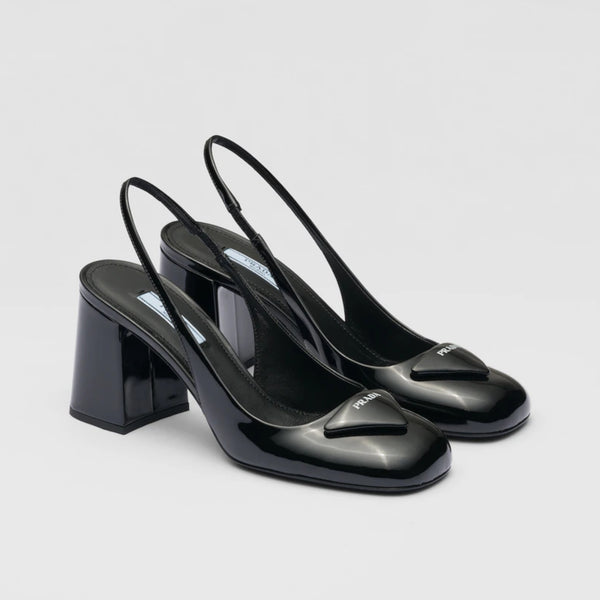 Patent leather slingback pumps