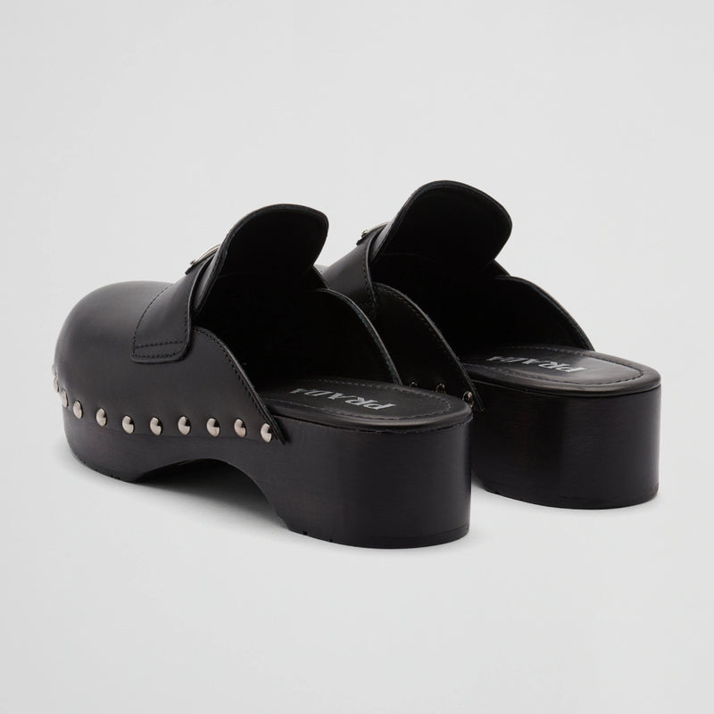 Studded leather clogs